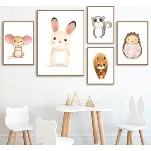 Cartoon Rabbit Mouse Squirrel Hedgehog Animals Nordic Posters And Prints Wall Art Canvas Painting Wall Pictures Kids Room Decor