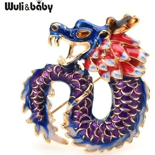 Wuli&baby Enamel Dragon Brooches For Women Men 2-color Purple Red Dragon Animal Party Casual Brooch Pins Gifts