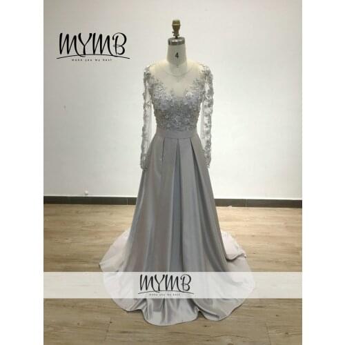 MYMB Long Sleeve Dresses Woman Party Night Beautiful 3D Lace Flower Applique A Line Mother Of Bridal Wedding Dress MY81101