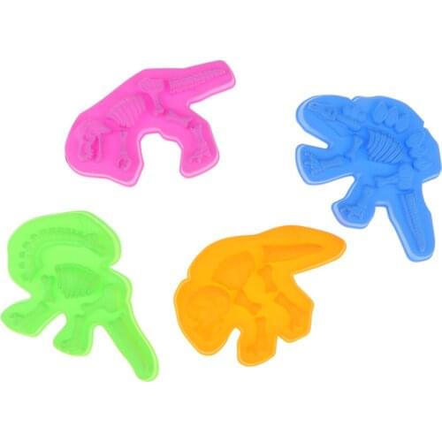 Set of 4 Plastic Random Color Dinosaur Skeleton Sand Molds Beach Sand Box Kids Toy Fun