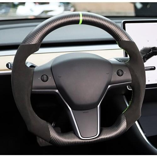 Real Matte Carbon Fiber Steering Wheel With Suede Sport Style High Quality For Tesla Model Y Model 3 2018 2019 2020 2021