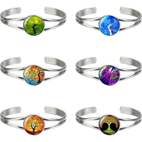 New Fashion Beauty Life Tree Photo glass cabochon silver plated bangle bracelets For Men And Women Jewelry Christmas gift ZB0436