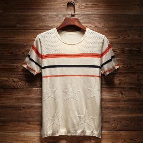 2019 Summer New Mens Viscose Slim Fit Thin O-neck Pullover T-shirt Short Sleeve Knitted Sweater Casual Fashion Male Tops Tees