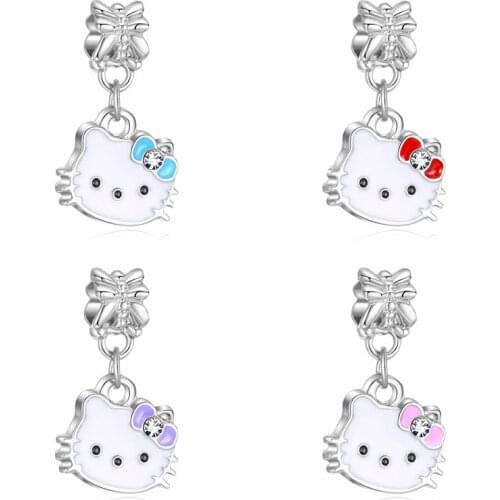 New KT Cat Stainless Steel Alloy Painting Oil Pendant DIY Panjia Style European Bead Bracelet Accessories Pendant