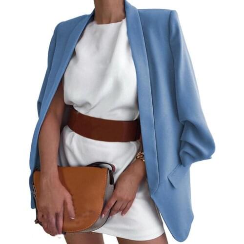 New Ladies Slim Blazer Cardigan Lapel Neck Slim Stylish Fake Flap Pocket Long Sleeve Suit Jacket for Wedding Office Wear