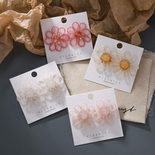 Origin Summer Exaggeration Handmade Weave Flower Dangle Earring for Women Multi Designs Hollow Beaded Crystal Earring Jewelry