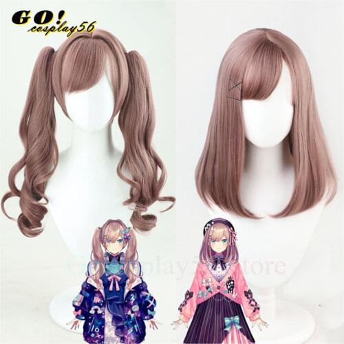 VTuber Suzuhara Lulu Wig Youtuber Cosplay Pinkish Brown 45cm Long Straight Heat Resistant Hair Hololive Girls