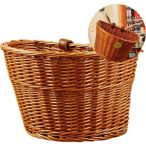 Wicker Hand Woven Bicycle Front Handlebar Basket Bike Cargo Storage Container Hand Woven Bicycle Basket Bicycle Accessories
