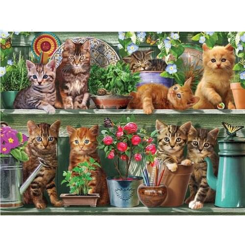 Full square 5D Diy Daimond Painting Cat Family 3D Diamond mosaic kitty flower Round Rhinestones Embroidery cross stitch L618