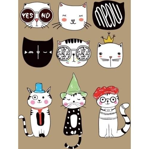 DIY Iron-On Transfer Cute Cartoon Stickers Cat Hot Vinyl Thermal Photograph Transfers Iron Heat Transfers For Clothing Decor
