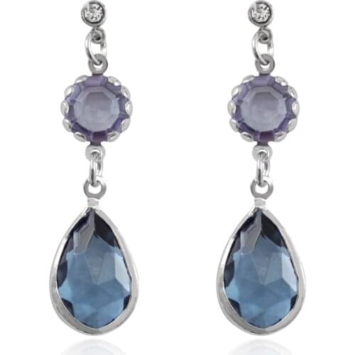 Blue Rose Flower Crystal Inlaid Water Drop Long Delicate Female Pair Earrings Brincos Aretes Body Jewelry