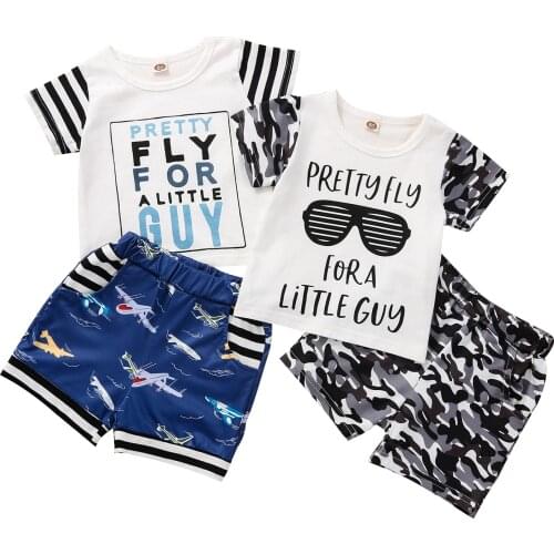 New Kid Short Sleeve + Shorts, Letter Print Elastic Waist Loose Version Round Neck Summer Clothing