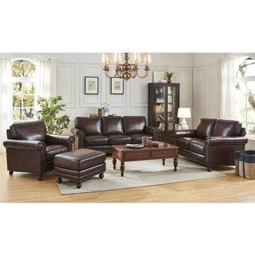 Modern sofas for living room leather sofa with full italian leather (1+2+3) 3 pcs antique brown genuine leather sofa