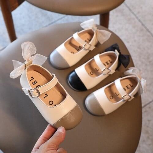 Toddler Girls' Matching Round Head Leather Shoes Heel Lace Bow Dance Party Flats Serrated Shallow Mouth Dress Loafers