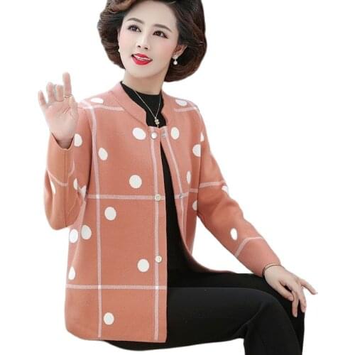 Middle-Aged Female Thicken Sweater Coat 2021New Women Spring Autumn Knit Cardigan Sweater Middle-aged Mom Fashion Loose Tops C
