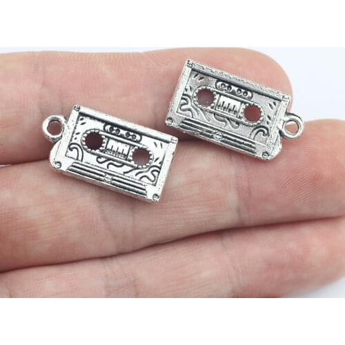 10Pieces 23*13mm Antique Silver Color Vintage Music Tape Charms Necklace Earring Pendant Accessory Charms For DIY Jewelry Making