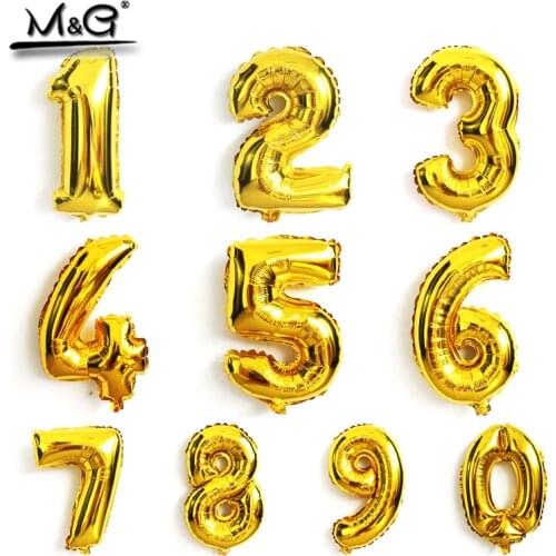 1PCS 16 inch Gold Silver Digital balloons Aluminum Foil Balloon Wedding decorate letters balloon children birthday party