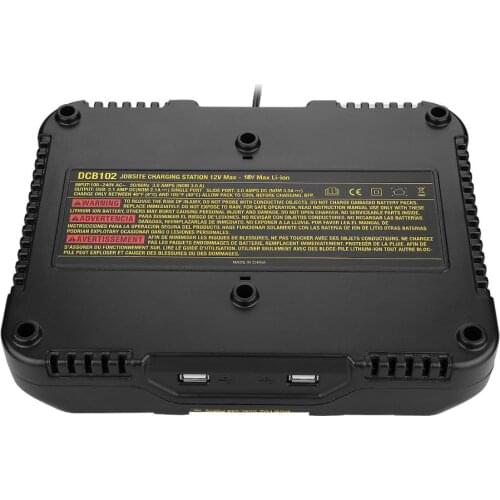 High quality Fast charging DCB102 Li-ion Battery charger For DeWalt 12V 14.4V 18V 20V double charging postion with Dual USB Port