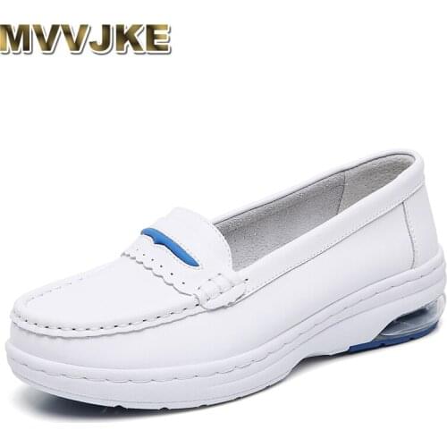 MVVJKEFlats Platform 2021 Women Sneakers Fashion Air Cushion Female Casual Shoes White Split Leather Shoes Soft Breathable Sneak