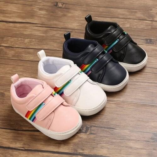 0-6-12 Months Babys Rainbow Prewalker Spring and Autumn 0-1 Year Old Babys Soft Soled Leisure Sports Shoes
