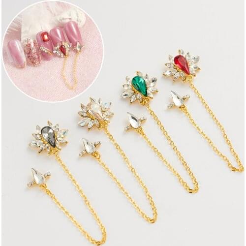 1PC Nail Supplies Manicure Water Droplet Chain Diamond Jewelry Bride Pendant Alloy Nail Accessories 3d Nail Art Decorations