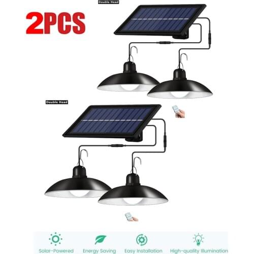 2 pcs remote 30 led 2 head Retro Lampshade Solar Pendant Light Outdoor Indoor Solar Lamp Line Lighting Barn Farm Garden Yard Pat