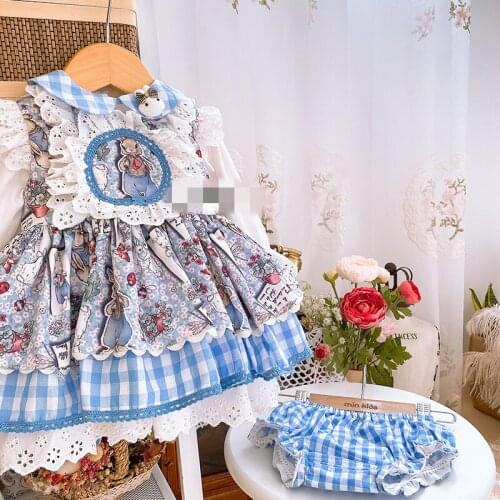 4PCS Autumn Winter Vintage Spanish Princess Lolita Bow Ball Gown Turkey Rabbit LongSleeve Dress For Cute Girls Birthday Party