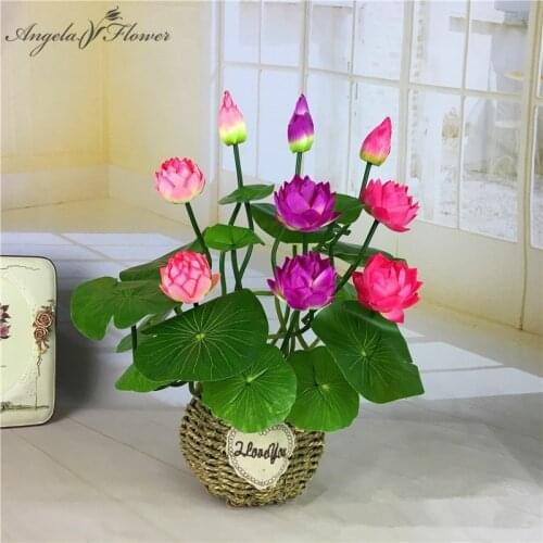 46cm Simulation small lotus flowers fake PU water lily DIY home wedding garden table decor lotus plants flores artificiales gift