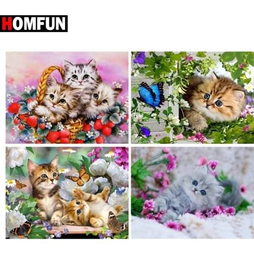 HOMFUN Diamond Painting Full Square/Round Drill 5D DIY "Animal cat flower" Daimond Embroidery Rhinestone Cross Stitch Decor