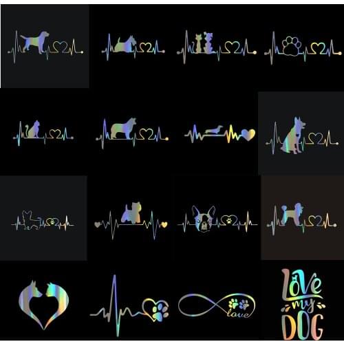 Car Stickers Heartbeat Dogs and Cats Series Animal Sticker Decorative Accessories Creative Sunscreen Waterproof PVC