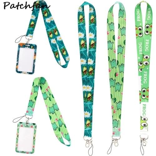 AD624 Patchfan Cartoon Frog Lanyard Keychain key Badge Mobile Phone Rope Lanyard With Kawaii Card Holder Cover