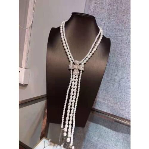 Top Quality Fashion Party Jewelry Camellia Cross Pearls Necklace Luxucy Party Cross Sweater Chain Vintage Chain Jewelry Neckalce