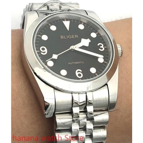 BLIGER 904L stainless steel bracelet watch mens luxury sports and leisure waterproof mens watch mechanical clock gold dial