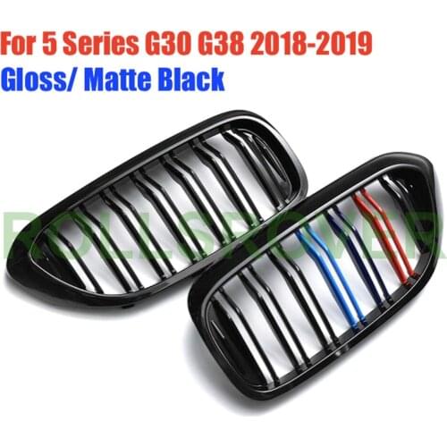 ROLLSROVER Black ABS Front Bumper Grille Grill For 5 Series G30 G38 2018-2019 3 Colors Dual Strip Car Performance