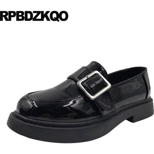 Designer shallow brown slip on cheap shoes china women 2019 round toe metal loafers casual patent leather black chinese flats