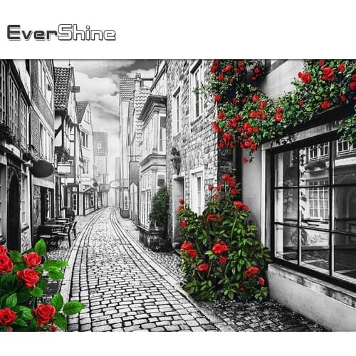Evershine Diamond Painting Street Handicrafts Black White Diamond Embroidery Landscape Full Square Mosaic Home Decoration