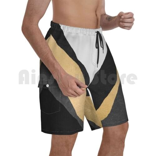 Mountains Beach Shorts Men Beach Pants Swimwear Graphic Nature Abstract Mountain Minimal Gold Golden Simple
