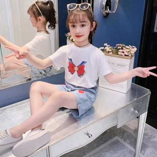 Humor Bear NEW Girls Clothing Set Sleeveless Summer New Ice Cream Bow Top T-shirt+Pants 2Pcs Suit Toddler Childrens Clothes