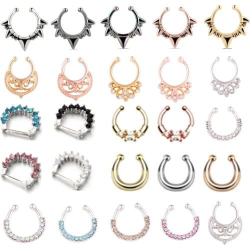 1PCS Stainless Steel Fake Nose Ring Clip On Septum Piercing Faux Hoop Indian Nose Ring Pircing Nariz Punk Body Piercing Jewelry