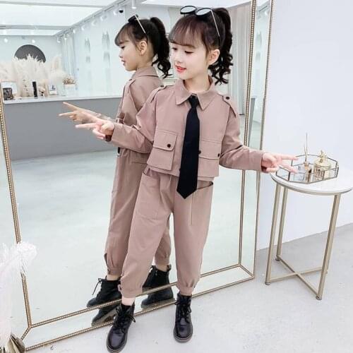 2020 New Girls Clothing Sets Spring Autumn Tops Coats+Long Pants 2Pcs Outfits Casual Cute Two Colors Baby Girls Clothes Suits