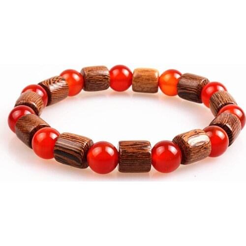 Brown wooden bead & 8mm stone bead bracelet