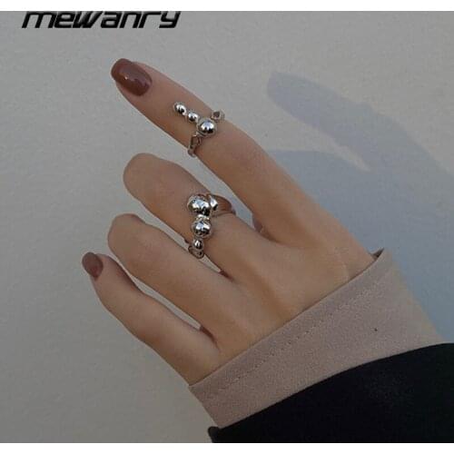 Mewanry 925 Sterling Silver Rings for Women New Trend Vintage Couples Creative Irregular Glossy Beads Party Jewelry Lover Gifts