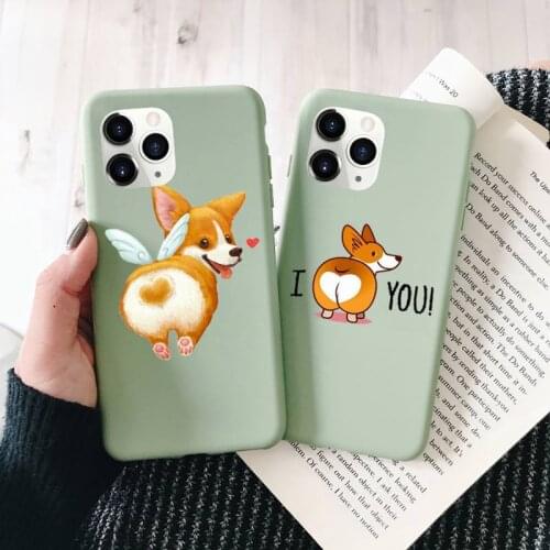 Cute Cartoon Corgi Dog Ass Black pattern Phone Case Green Candy Color for iPhone 11 12 mini pro XS MAX 8 7 6 6S Plus X 2020 XR