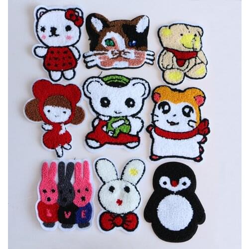 1 Pcs Cute Penguin Hamster Cat Bear Rabbit Towel embroidery icon Iron on Patch for Clothing DIY Strip Patchwork Custom Badge