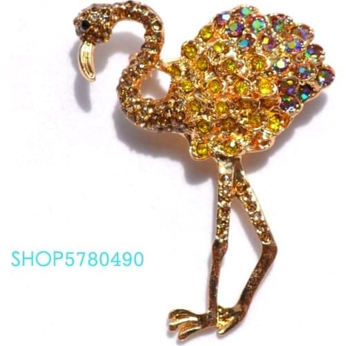 Fashion Jewelry Rhinestone Breast Pin Cute Flamingo Brooch Women Gold Color Brooch Breast Pin Party Dress Garments Lady Gifts