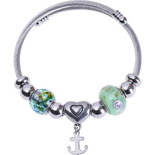 European and American Bracelet mens boat anchor metal titanium steel heart shape retro blackened stainless steel open Bracelet