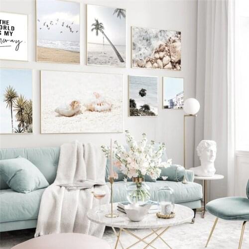 Sea Seagull Conch Beach Coconut Wall Art Canvas Painting Nordic Palm Tree Posters and Prints Wall Pictures for Living Room Decor