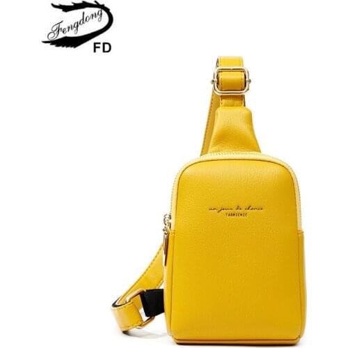 Fengdong fashion PU leather sling chest bag women small waist bag mini crossbody bags for women 6.5'' phone bag mothers day gift