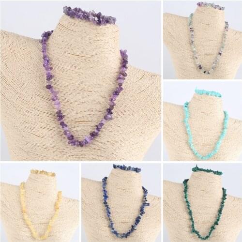 Natural Stone Labradorite Tiger Eye Amazonite Crystal Stone Chip Beads Necklace Beaded Bracelets Set For Women Men Jewelry