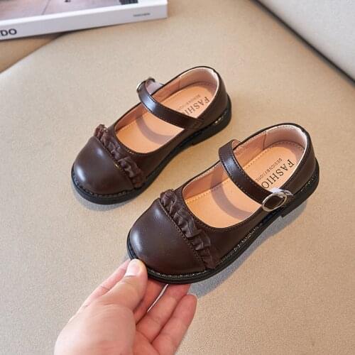 Autumn Girls Leather Shoes Fashion Solid Color Lace Kids Princess Shoes Soft Bottom Girls Party Shoes SM151